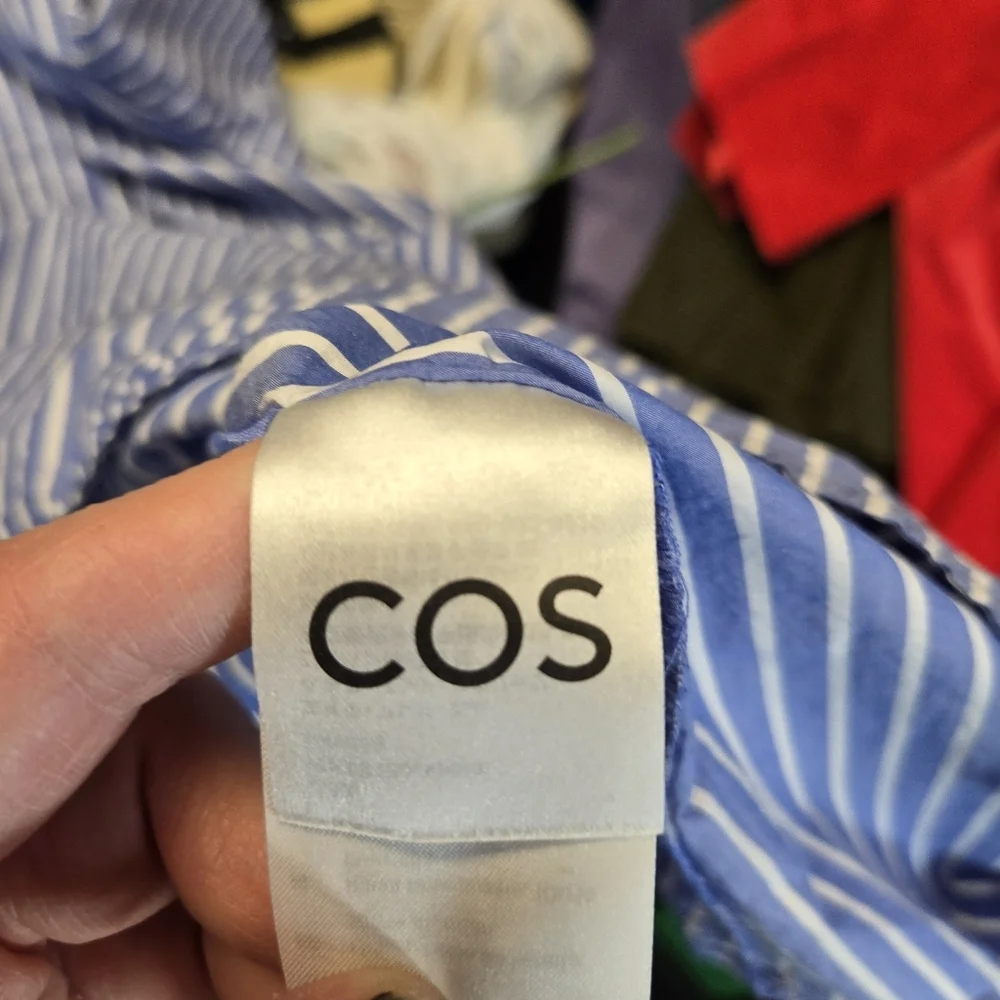 COS Voluminous Poplin Blue White Striped Balloon Oversized Long Midi Dress - Picture 8 of 16